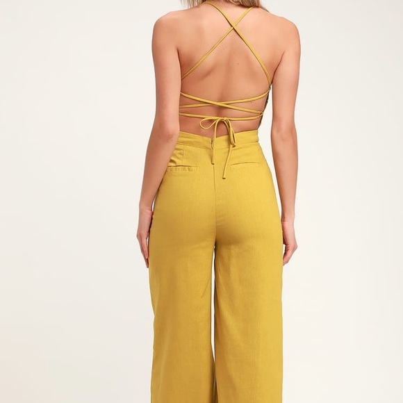 Mustard Marigold Lace Up Criss Cross Back Jumpsuit - Picture 3 of 6